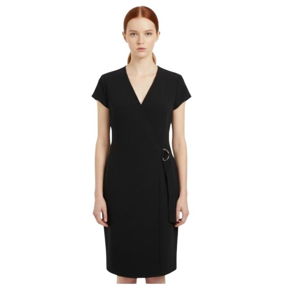 Lafayette 148 New York Black Wrap Dress Size 4 Short Sleeve Quiet Luxury Classic